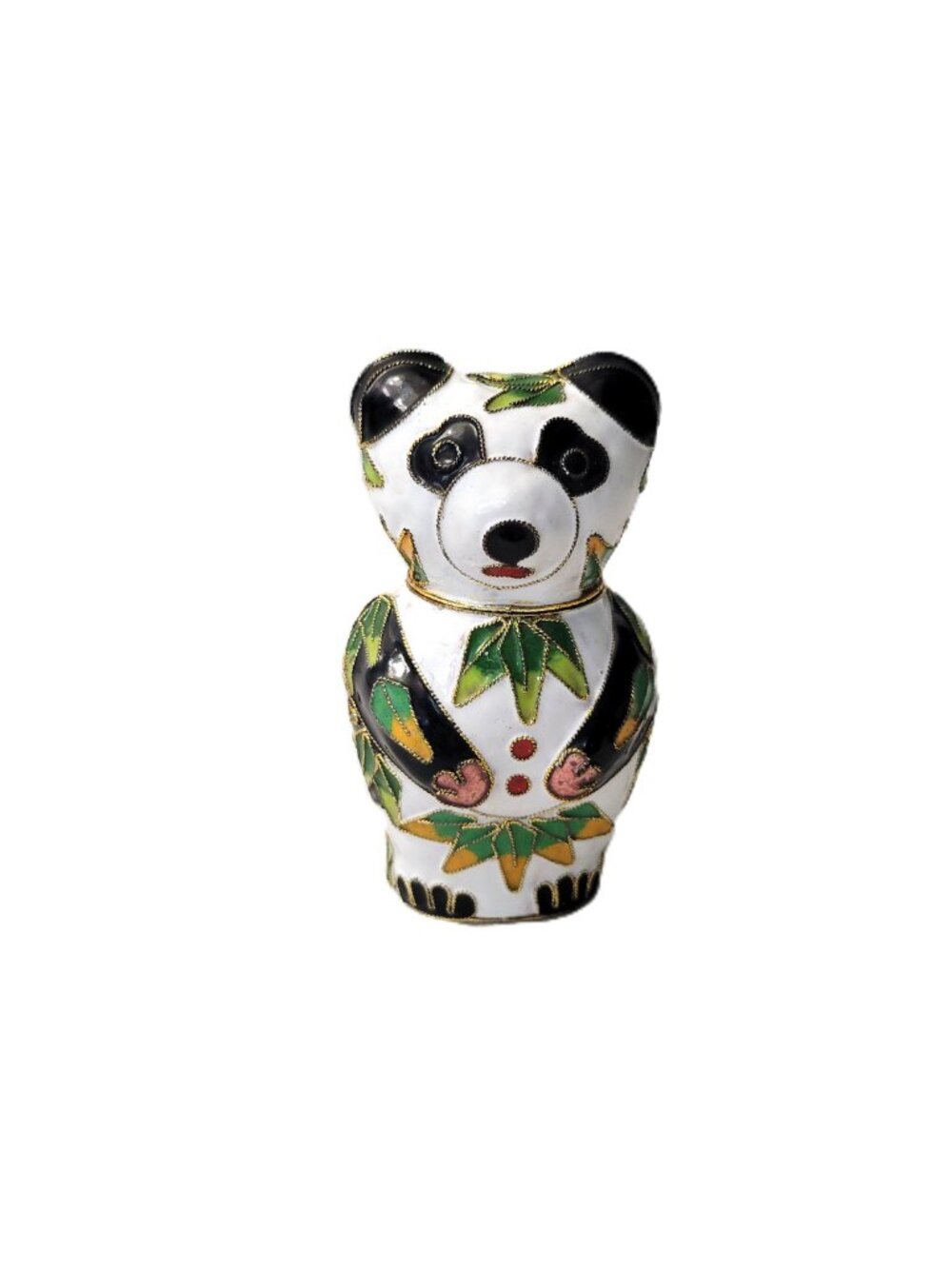 Vintage Chinese Cloisonne Panda Bear Trinket Box Enamel Brass Miniature 3.5"